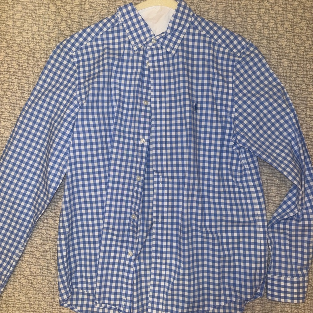 Ralph Lauren Blue and White Checkered button down boys